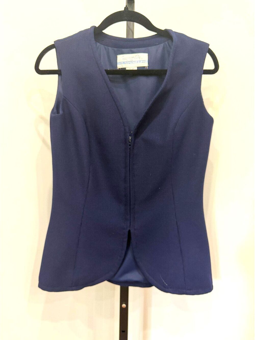 70s Vintage Fashionaire Navy Blue Sleeveless Zip-Up Vest, Size Tall 12